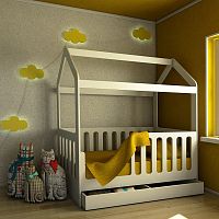 Кровать-домик с ящиком белый Мебель для детской